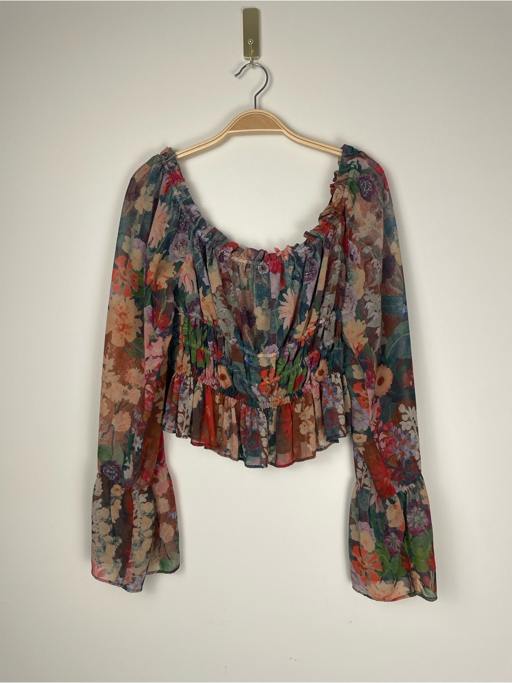 Anthropologie Hutch Multicolor Floral Smocked Peplum Blouse - Picture 3 of 8